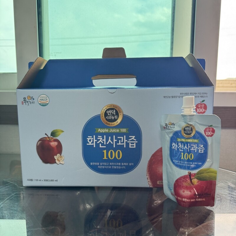 강원더몰,강원도 화천 언덕농원 사과즙120ml(스파우트형식)30개/50개/100개